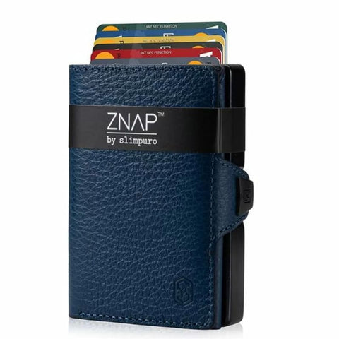 Slimpuro - Portemonnaies - ZNAP Kartenportemonnaie Leder blau - dunkelblau