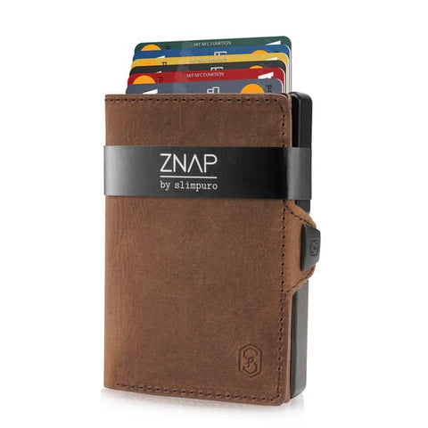 Slimpuro - Portemonnaies - ZNAP Kartenportemonnaie Vintage Leder braun